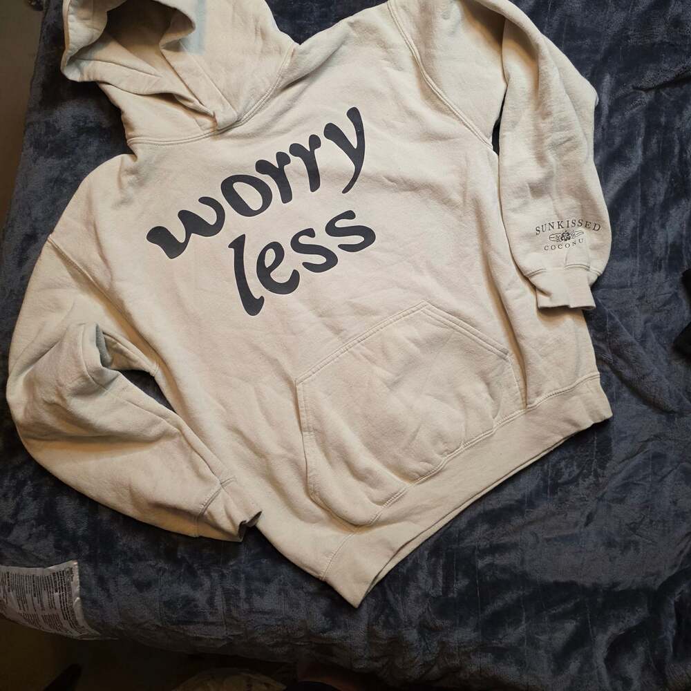 Sunkissed Coconu Worry Less Beige Graphic Hoodie Sweatshirt